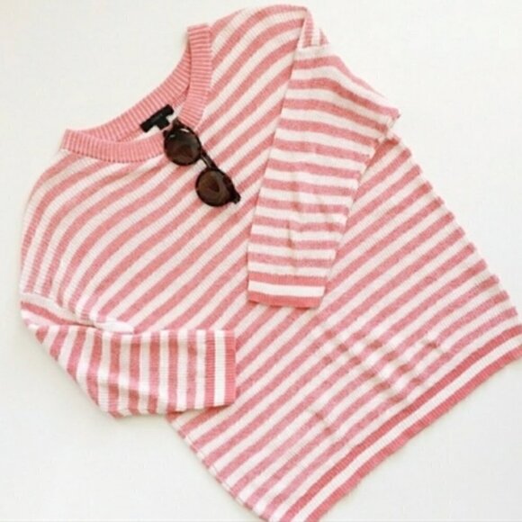 J. Crew Sweater S Linen Cotton Heather Stripe Pink White - Picture 3 of 12